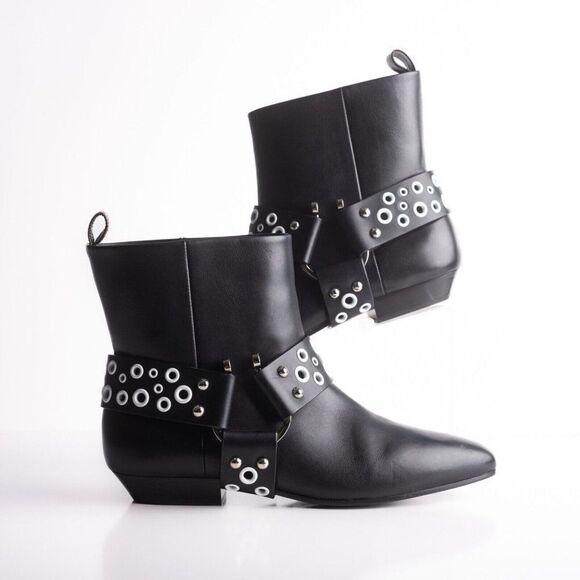 Louis Vuitton Womens Black Leather Rhapsody Moto Boots Ankle US 8.5 EU 38.5 - Picture 1 of 12